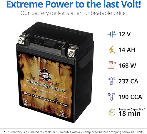 Miniatura 16 de Pirate Battery YTX7A-BS 12V 90 CCA AGM - Batería de 6 Ah sin mantenimiento para ATV, scooter, motocross, ciclomotor, terminal de tuerca y perno T3