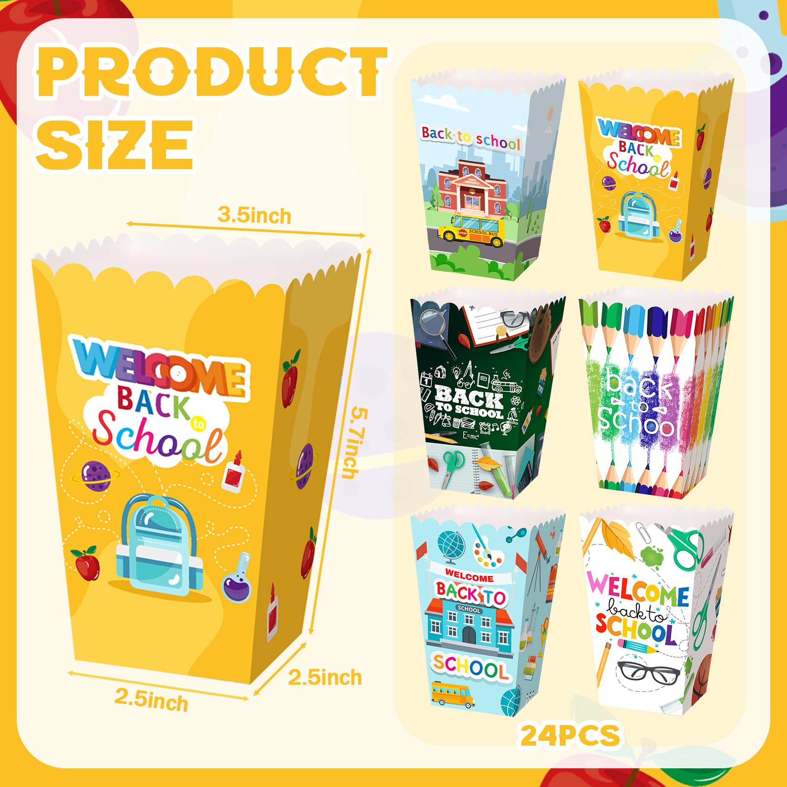 Gueevin 24 Pcs Back to School Popcorn Boxes Treat Boxes Candy Cookie Container Welcome Back to School Holder Teacher Gift for Classroom Decoration Supplies