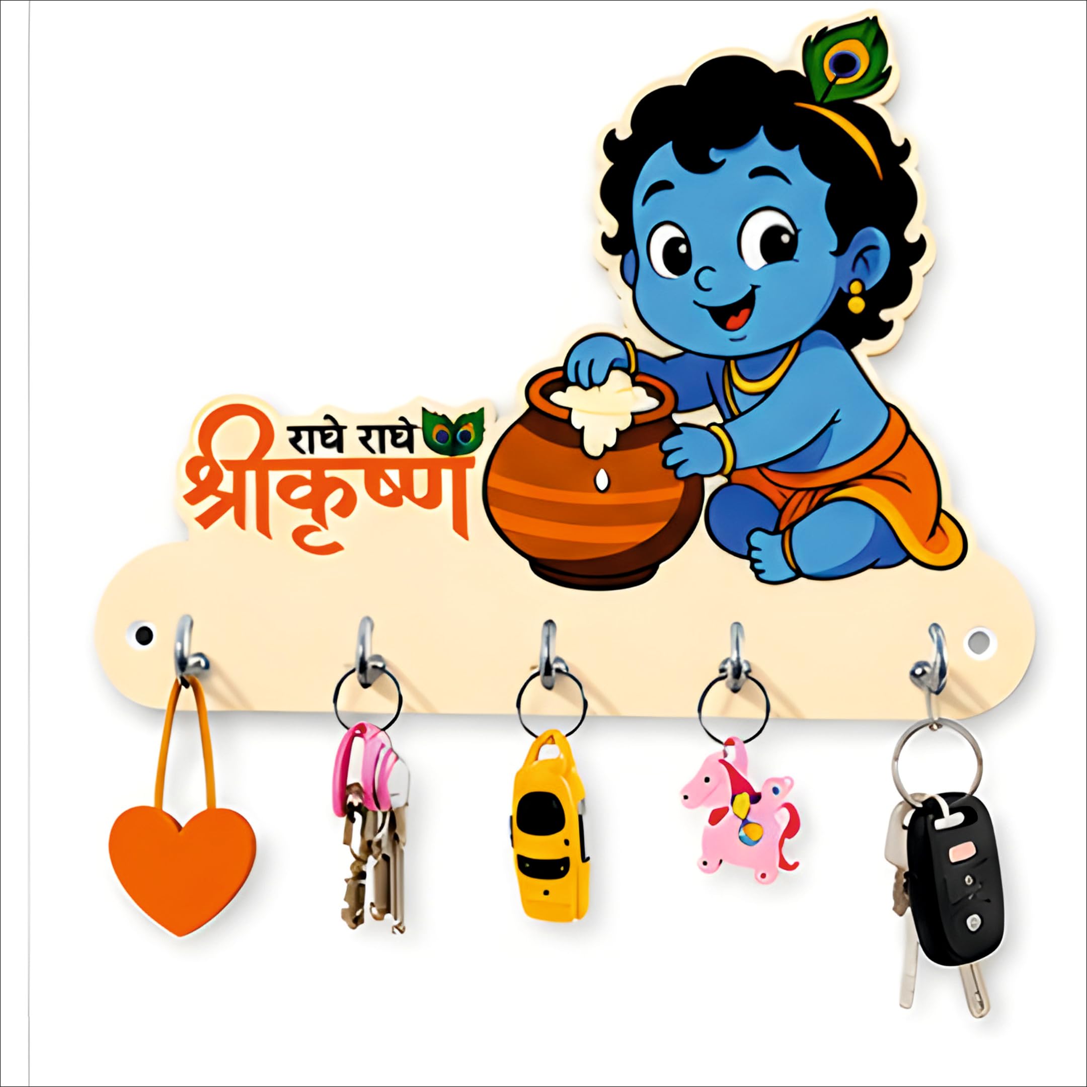 Krishna Key Holder - Handmade Wooden Wall Decor -11