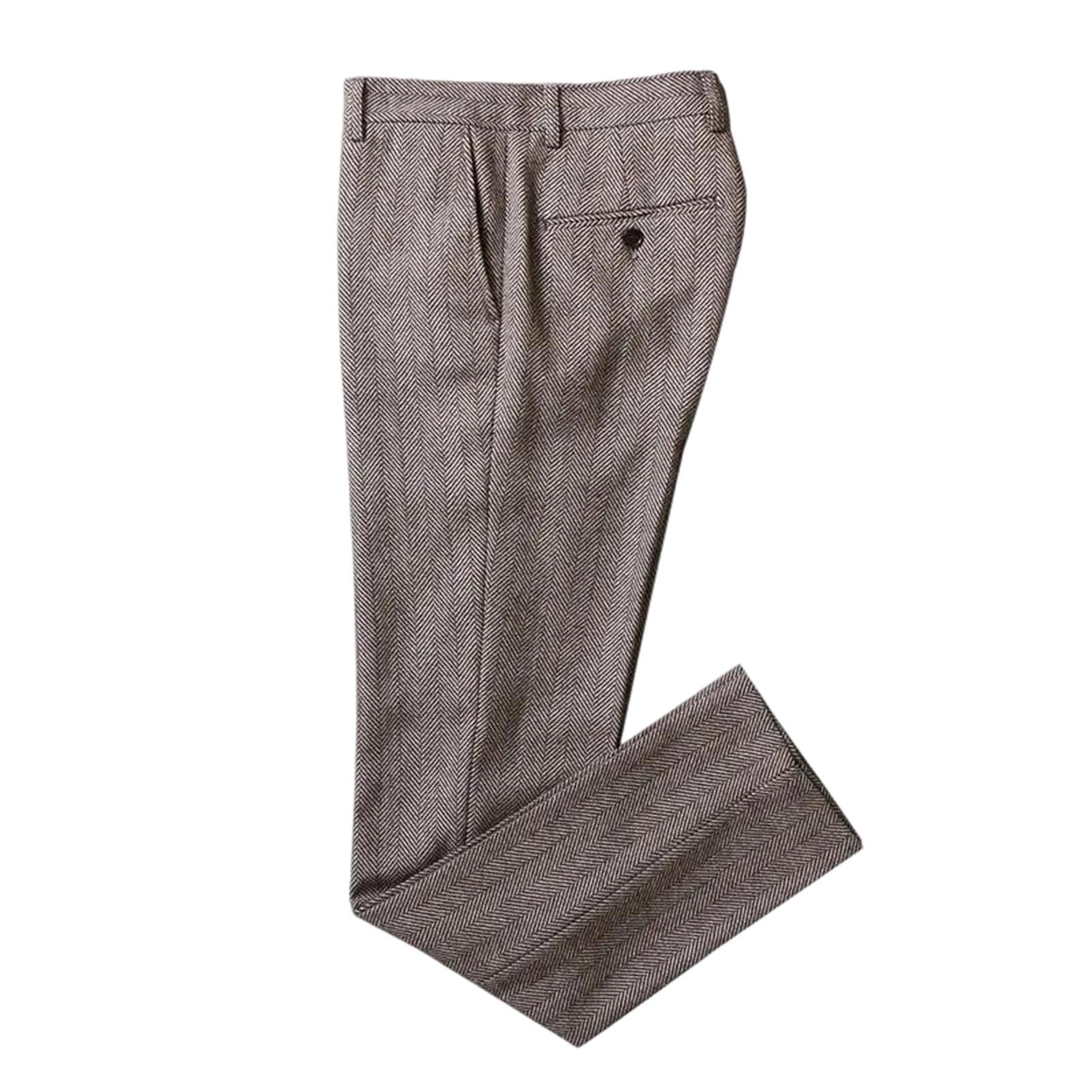 Mens Dress Trousers England Style Herringbone Business Pants Classic Straight-Leg Slimming Fit for Office Attire