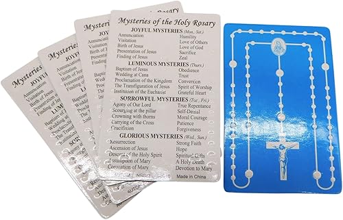 Miniatura 3 de Westmon Works Mysteries of the Rosary - Paquete de 5 tarjetas de oración a granel laminadas en relieve de bolsillo o cartera católica, paquete de