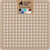 Vista 33 de Gorilla Grip - Alfombrilla de ducha patentada, 21 x 21 pulgadas, lavable, cuadrada, para ducha con agujeros de drenaje, ventosas.