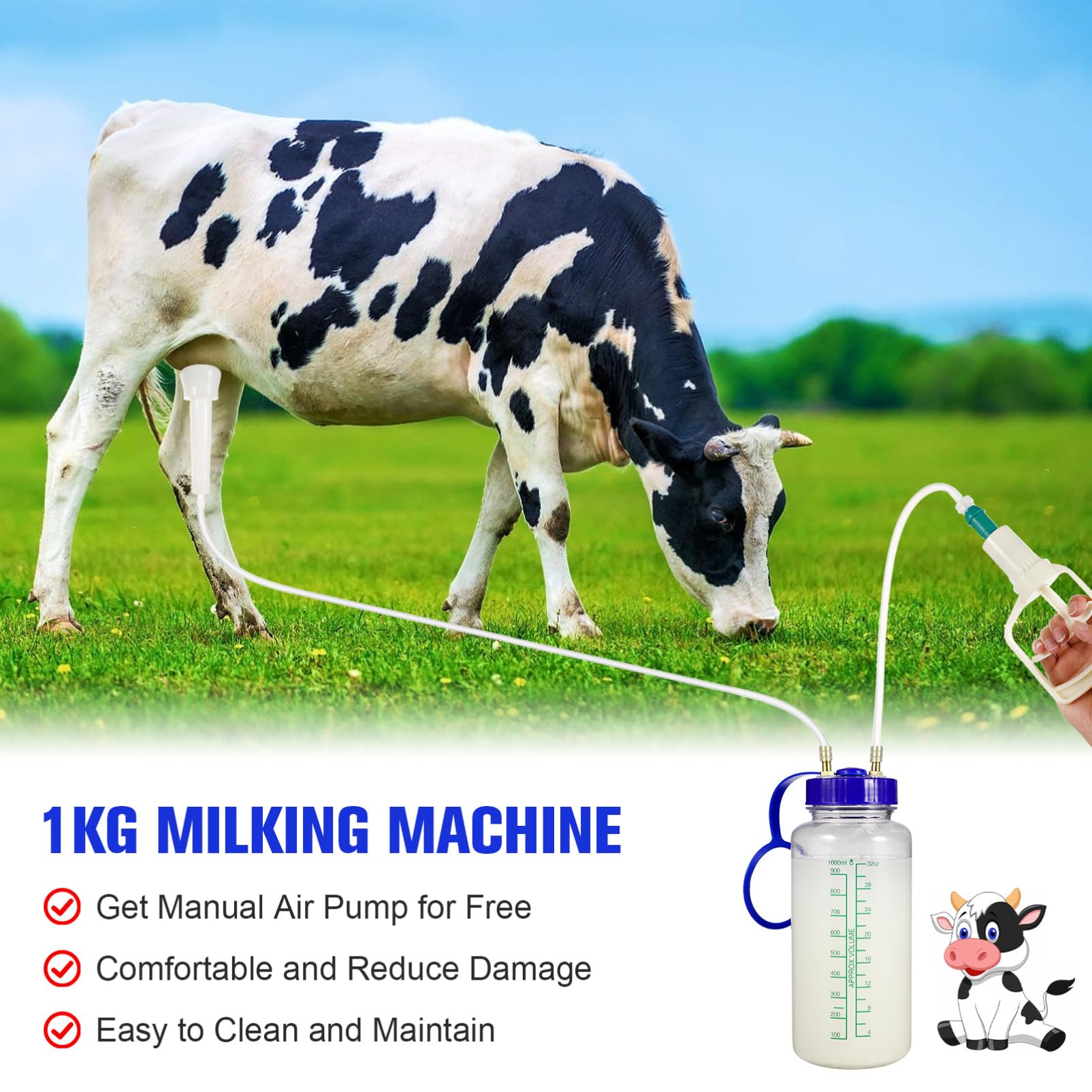 Macchina in Plastica per Mungitura Manuale Portatile Spazzola di Pulizia in Acciaio e Bottiglia per Mucche e Pecore Adatta per Aziende Agricole