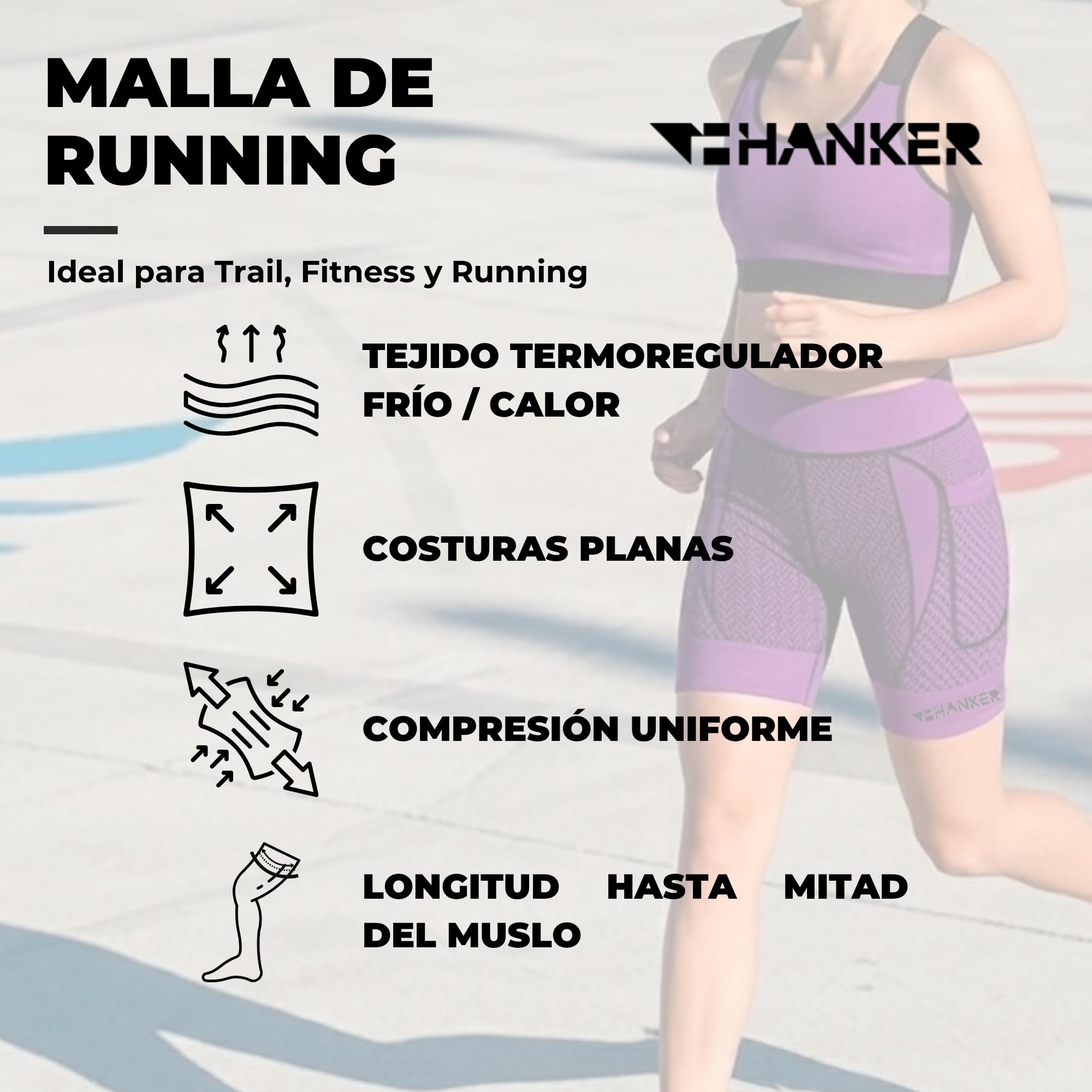 HANKER Mallas Cortas Mujer Compresivas Akasha 2.0 con Bolsillos, Cintura Tubular para Running, Trail y Fitness