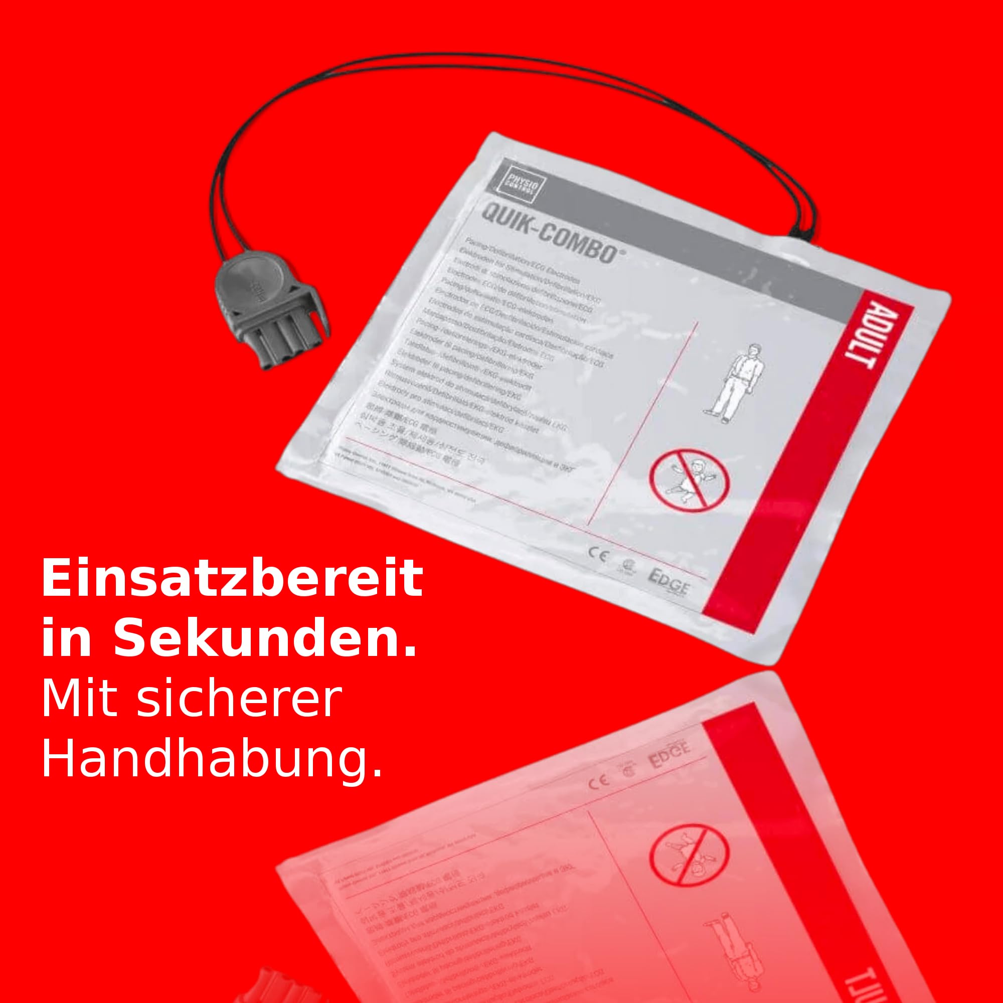 Physio Control QUIK-COMBO Elektroden für LIFEPAK AED Defibrillator LP1000, LP500, LP15, LP20 & LP10e, AED-Zubehör Erste-Hilfe Defi Defibrilator Gerät Ersatz Klebeelektrode Pads Kabel Rettung