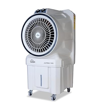HAVAI Jumbo 130 Desert Cooler |18 Inch Aluminum Blade |400 Feet Area Coverage|130 Litre Tank Capacity, Lockable Wheels, Thick Dense Honeycomb, 1 Year Warranty|3 Speed Control | Grey Color