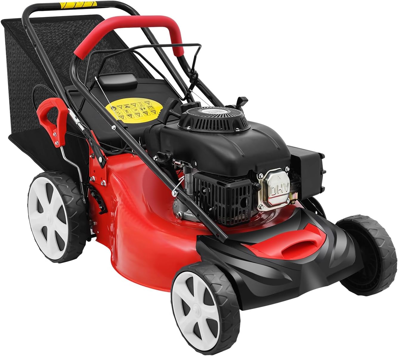 20in Self Propelled Gas Lawn Mower, 140CC Lawn Mower Gas with 8-Position Adjustable Cutting Height for Large Yard, Estates Lawn Mowing Work