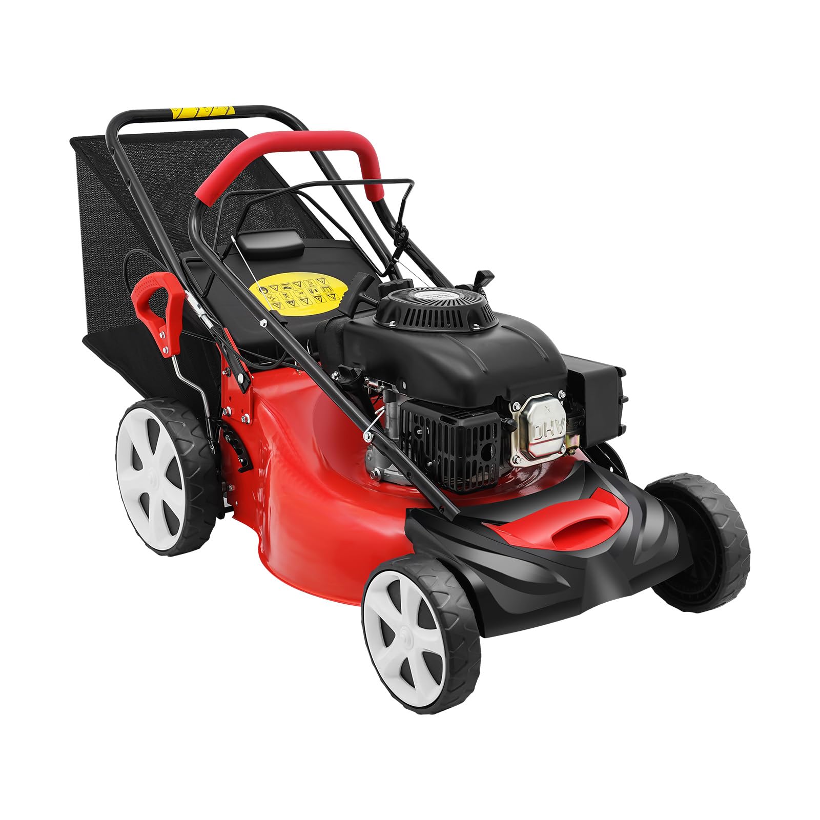 Kosiarka spalinowa czterosuwowa, 140 CC 5HP, jednocylindrowa kosiarka benzynowa, wielofunkcyjna, samobieżna kosiarka spalinowa z 8 biegami regulacji wysokości, do ogrodów miejskich, willi