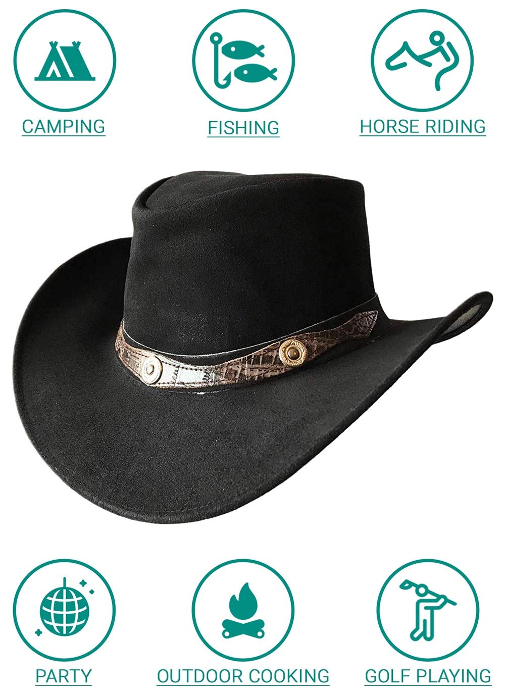 BRANDSLOCK Sombrero de Estilo Vaquero Australiano de ala Ancha de Estilo para Hombre