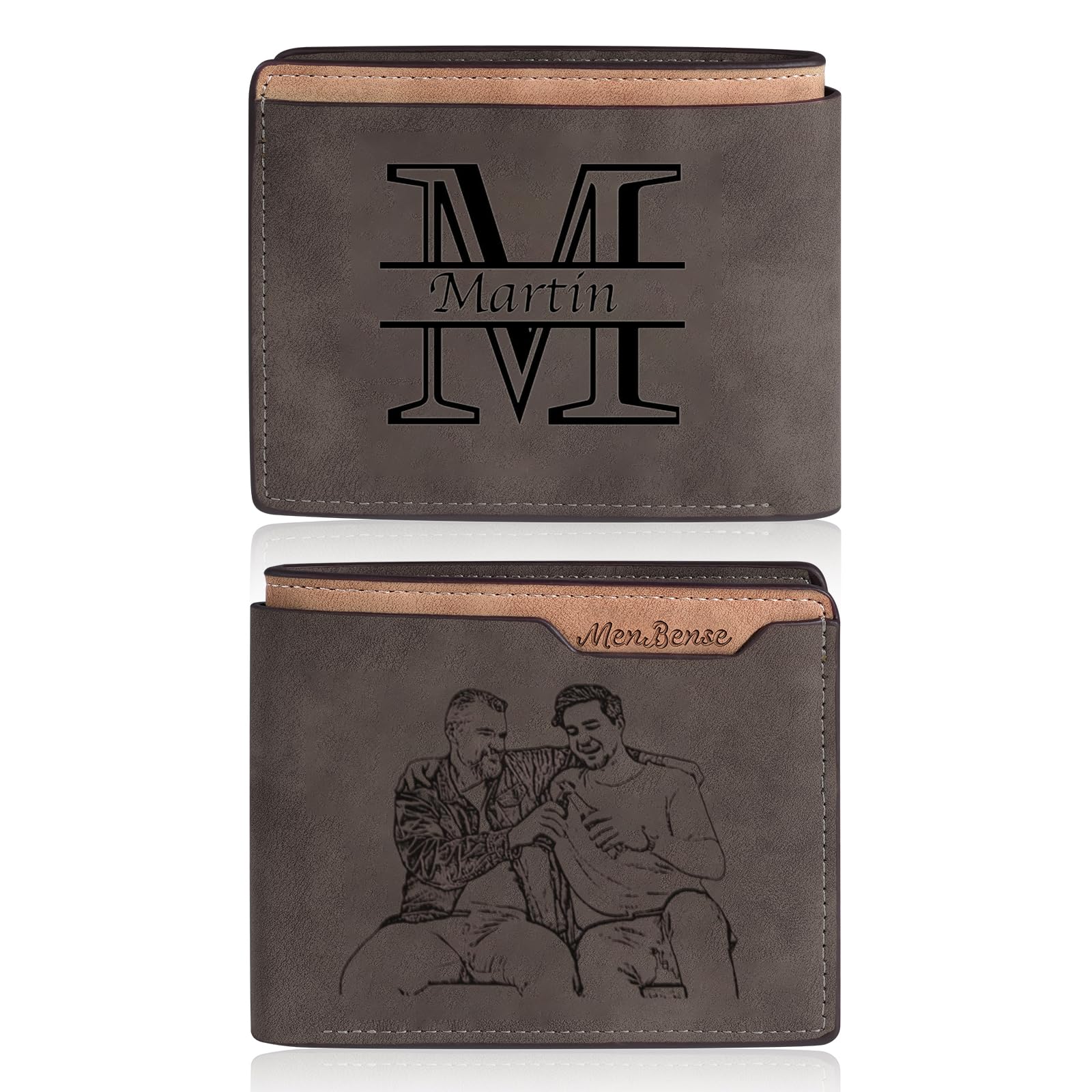 Gaehsmide Personalized Wallet for Men Custom Photo Name Mens Wallet Leather Bifold Wallets for Dad Husband Gift for Birthday Christmas Valentines