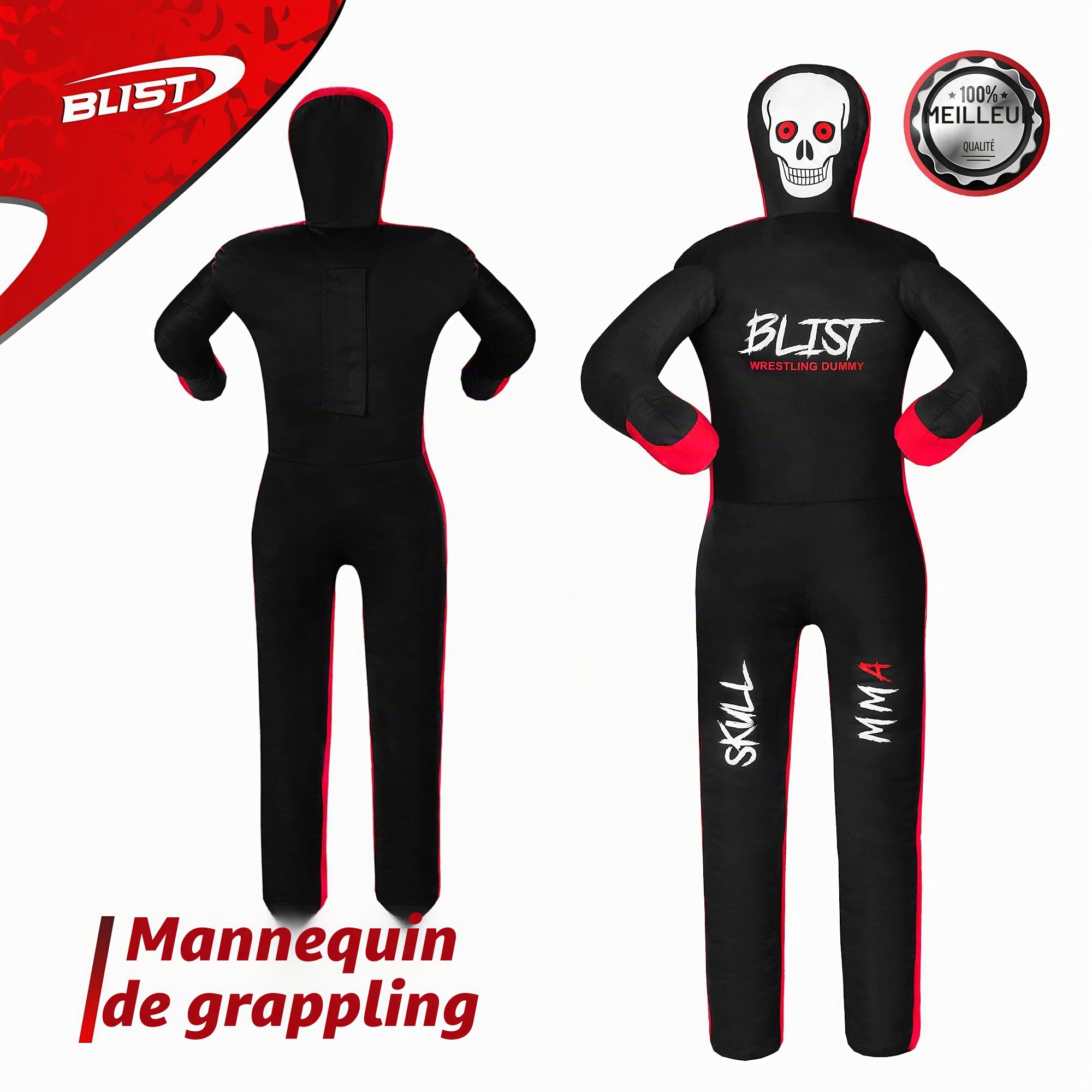 Blist MMA Grappling Dummy Sac de Frappe Judo Brésilien BJJ Jiu Jitsu Position Assise Lutte Arts Martiaux Boxe Karaté Entraînement (Non rempli), Noir, 177,8 cm