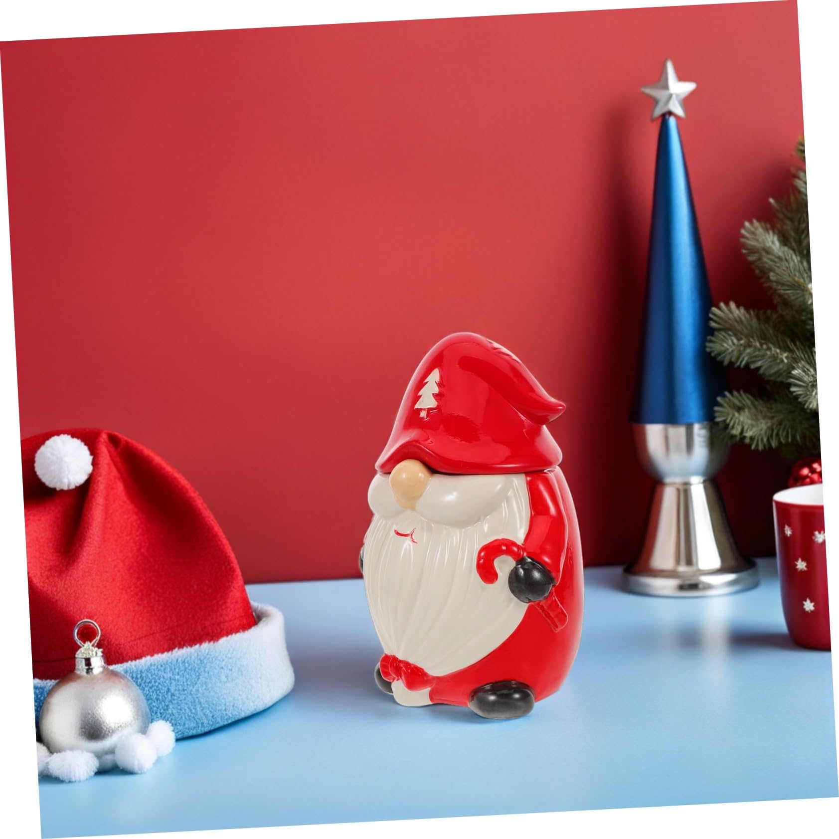 MAGICLULU Pot Céramique Forme De GNOME De Noël Boîte De Conservation pour Aliments De Fêtes Bonbons Et Biscuits avec Couvercle