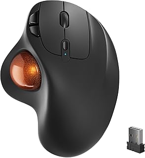 Wireless Trackball Mouse, Rechargeable Ergonomic Mouse, Easy Thumb Control, Precise & Smooth Tracking, 3 Device Connection (Bluetooth or USB), Compatible for PC, Laptop, iPad, Mac, Windows, Android