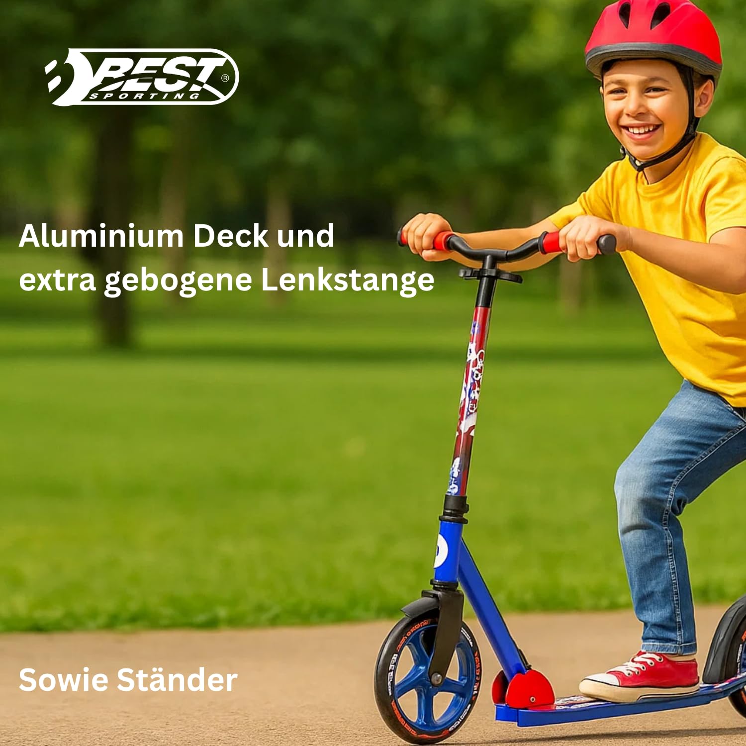 B Best Sporting Best Sporting 205 Ruedas de Aluminio con Asas ergonómicas y Manillar Curvado, Patinete en Azul/Verde, Juventud Unisex