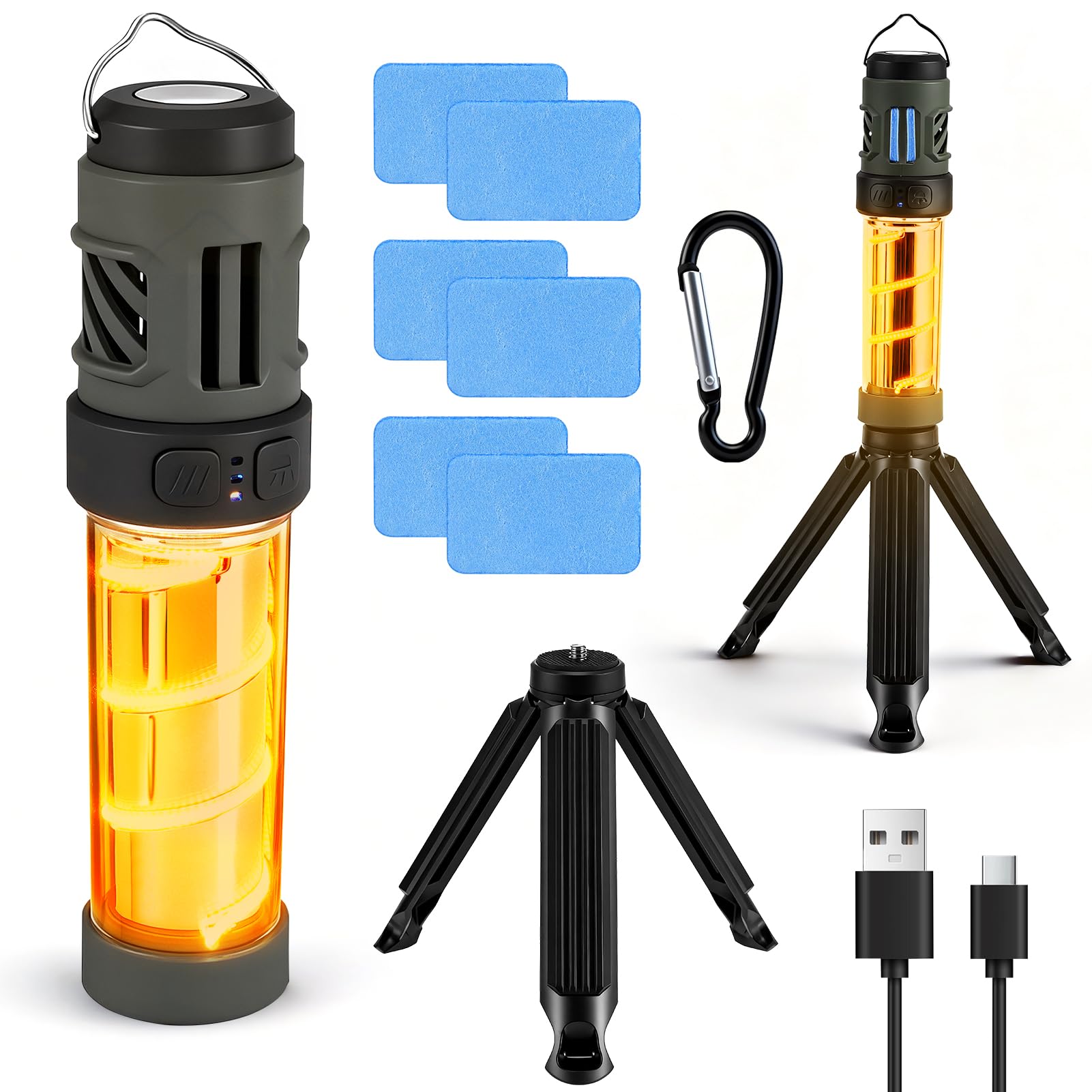 Anti-Mosquito Camping Light, 3000mAh Rechargeable Camping Light with Detachable Tripod Magnetic Base Mosquito Tablets Portable Flashlight Tent Lamp with 5 Lighting Mode for Hiking Picnic Camp