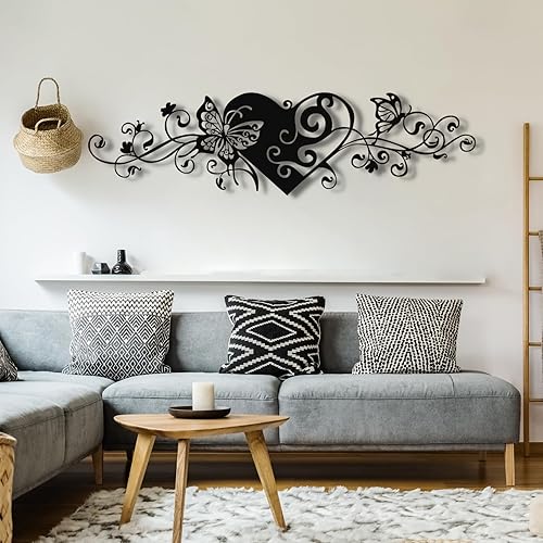 Miniatura 2 de Arte de pared de metal, arte de pared de corazón de metal, decoración de pared de mariposa de metal, arte de pared de corazón y mariposa, esculturas