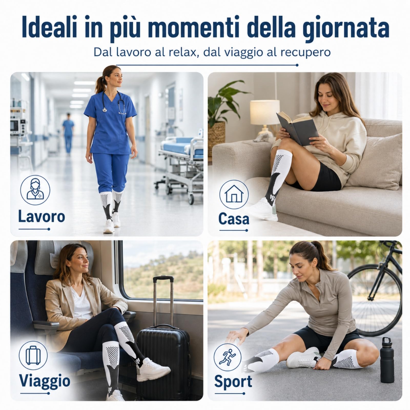 Calze Nursiv Compressione Graduale 20-30 mmHg Uomo e Donna, Calze Compressione Lunghe Traspiranti con Supporto per Polpacci e Caviglie, Ideali per Lavoro, Viaggi, Sport