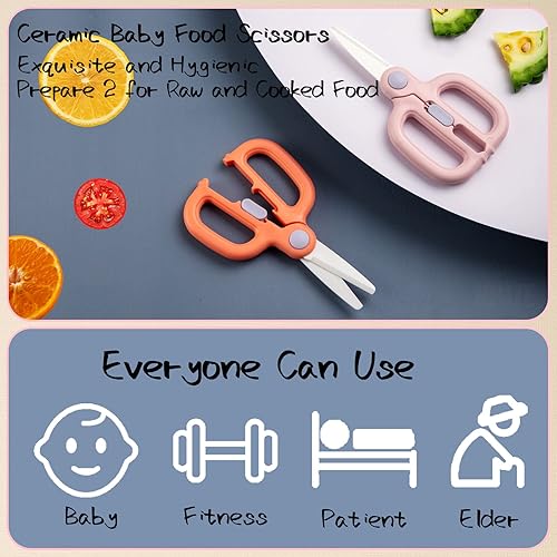 Miniatura 6 de Tijeras de comida para bebés con estuche de viaje, tijeras de cerámica para alimentos para niños, tijeras para niños pequeños con bloqueo de