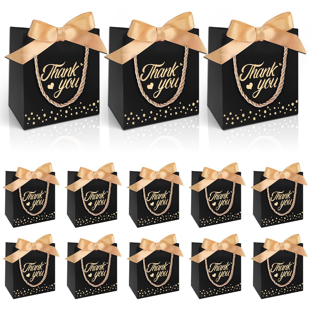 Colarr 60 Mini-Geschenktüten Mit Griff – Dankesgeschenktüten In Rosa, 14x6x12 Cm, Mit Goldprägung & Schleife, Für Hochzeit & Party