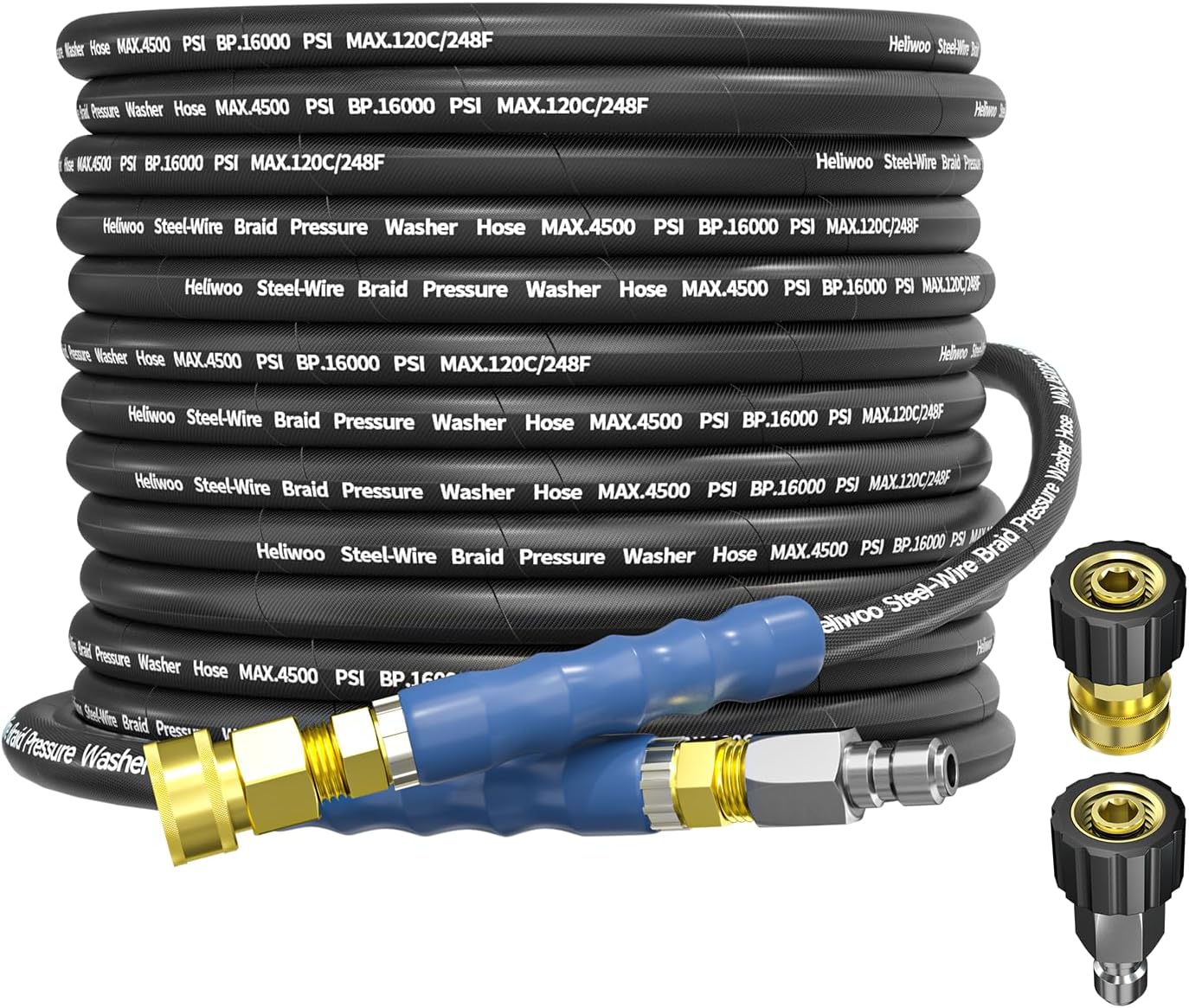 3/8" Pressure Washer Hose 50 FT Non Marking, Hot Water Commercial Power Washer Hose, 4500 PSI Industrial Grade Steel Wire Braided Kink Proof Extension Hose with 3/8 Quick Connect
