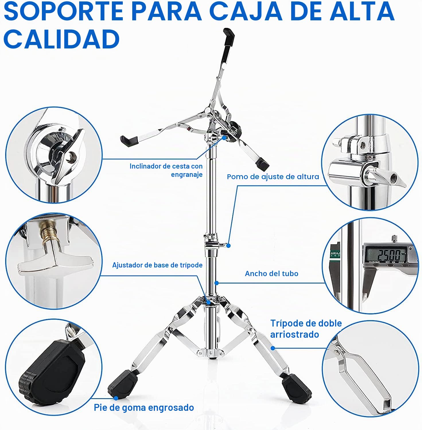Vangoa Soporte para caja Vangoa, ajustable y portátil con refuerzo doble y bolsa de transporte, para tambores de 10"-15". Perfecto para principiantes, aficionados músicos de actuaciones