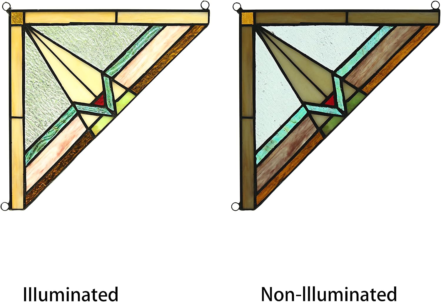 Mission Tiffany-Glass Panel Window Corner 8" Wide, 2pcs Set