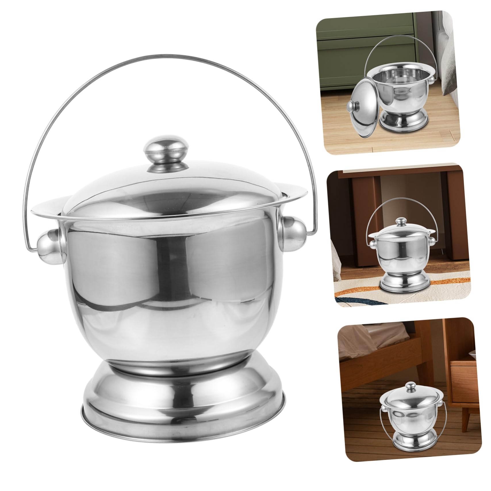 Beaupretty Stainless Steel Portable Urinal Urine Pots for Elderly Household Spittoon with Lid Compact Bedpan Easy to Clean