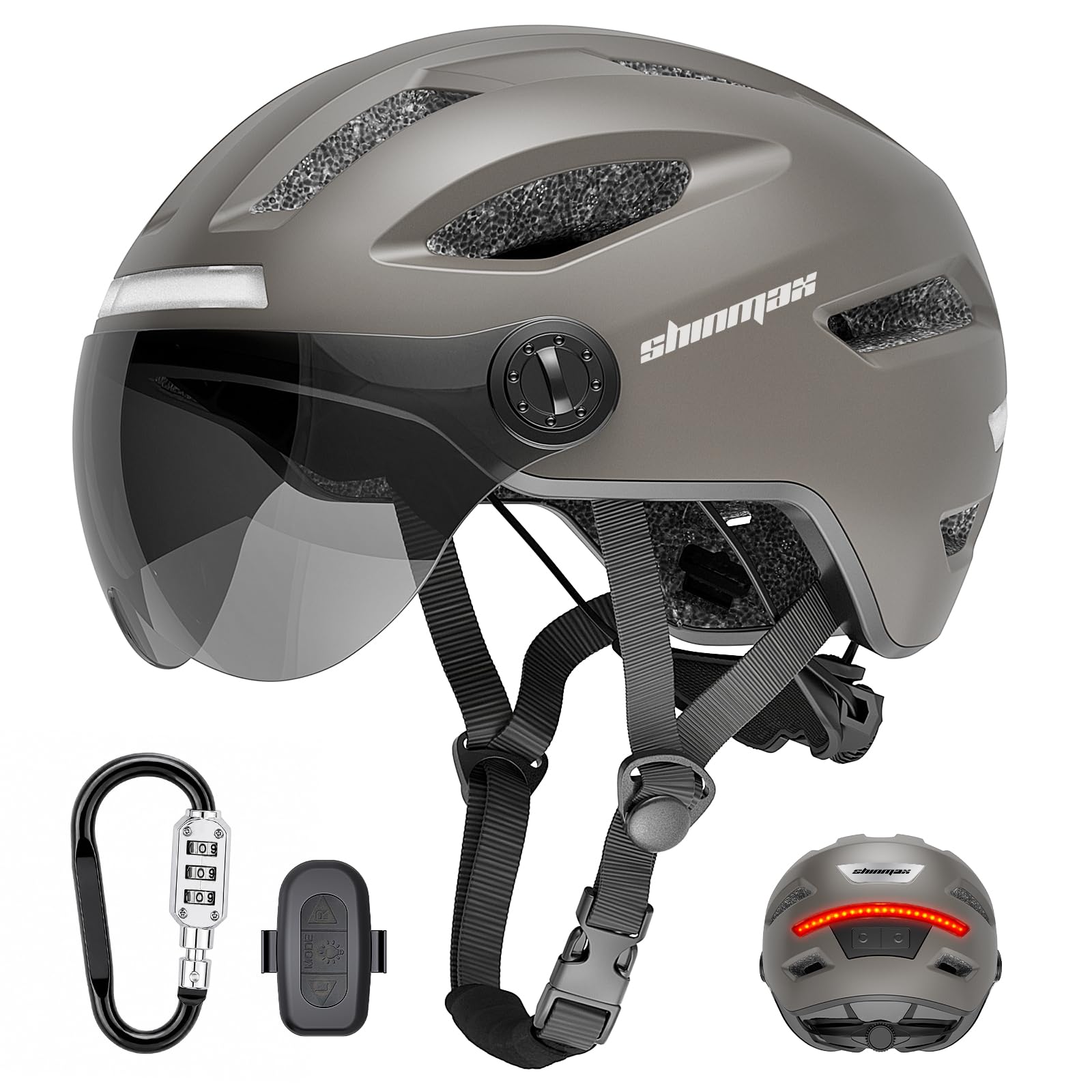 Shinmax Casco Bici Uomo Donna Luce LED Frecce Integrate Lucchetto