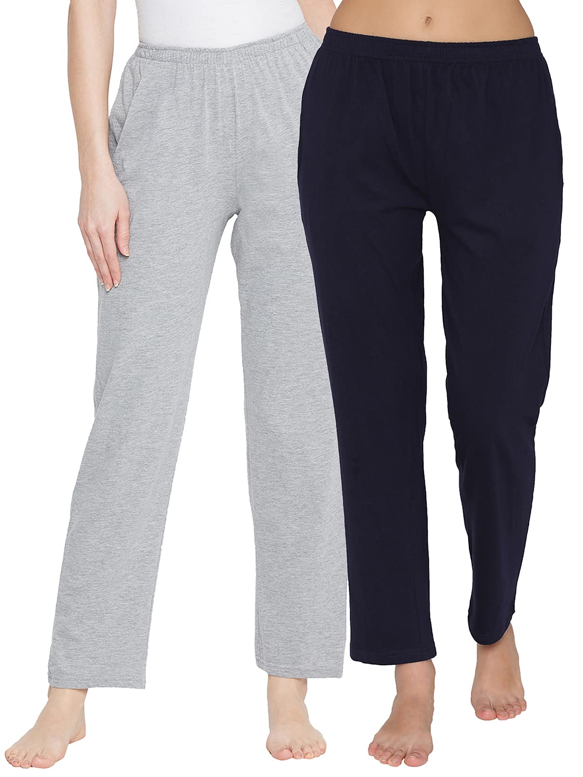 clovia Women's Cotton Pack of 2 Pyjama with Elastic Waistband - Grey & Blue-picture-36