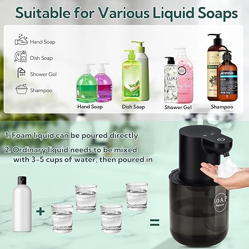 Miniatura 5 de Paquete de 2 dispensadores automáticos de jabón, dispensador automático de jabón espumoso sin contacto, dispensador eléctrico montado en la pared,