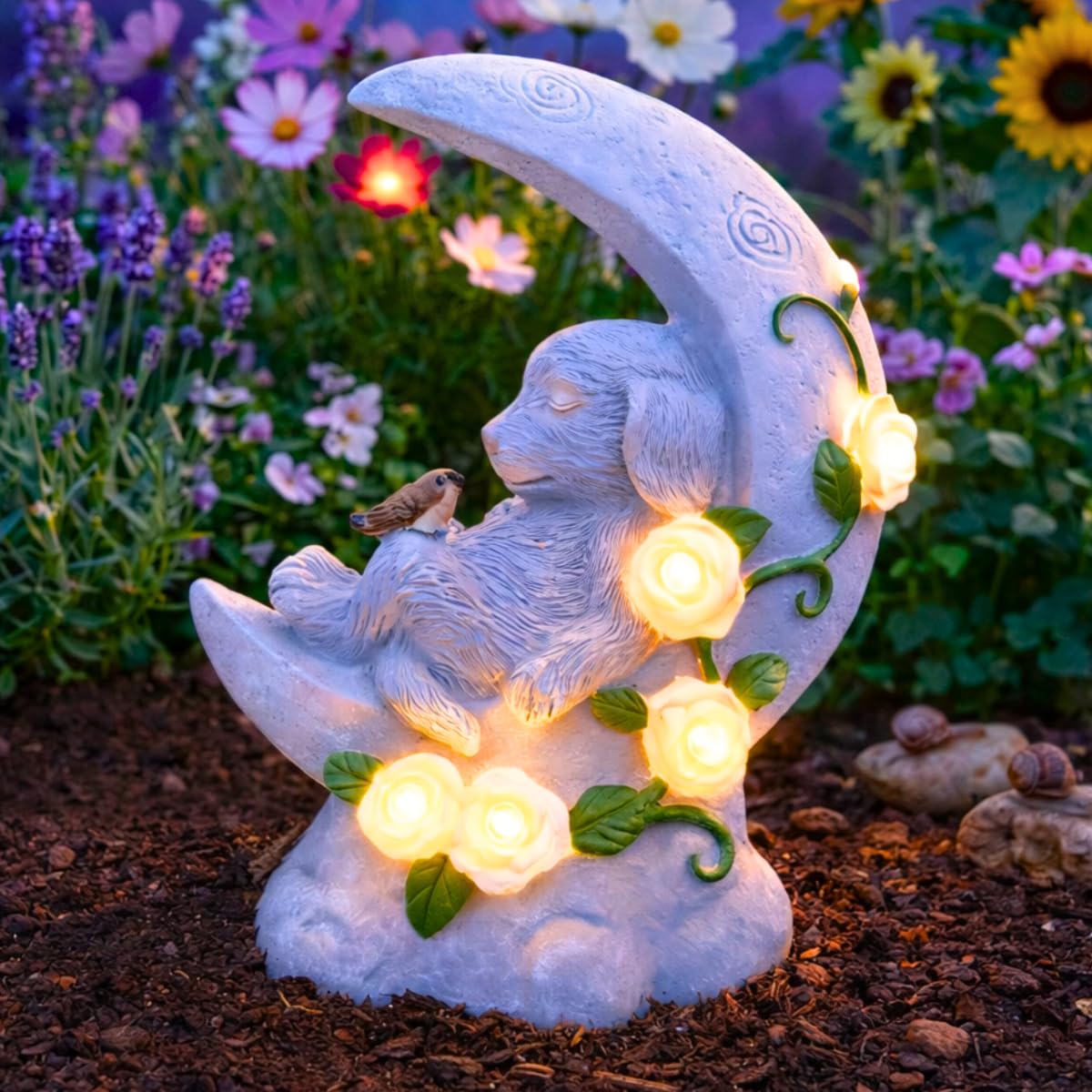 Festive Lights Lapide commemorativa da 19 cm con illuminazione LED solare a mezzaluna con cane, decorazione per tomba di cane, resistente agli agenti atmosferici, lapide per cane, luce per tomba