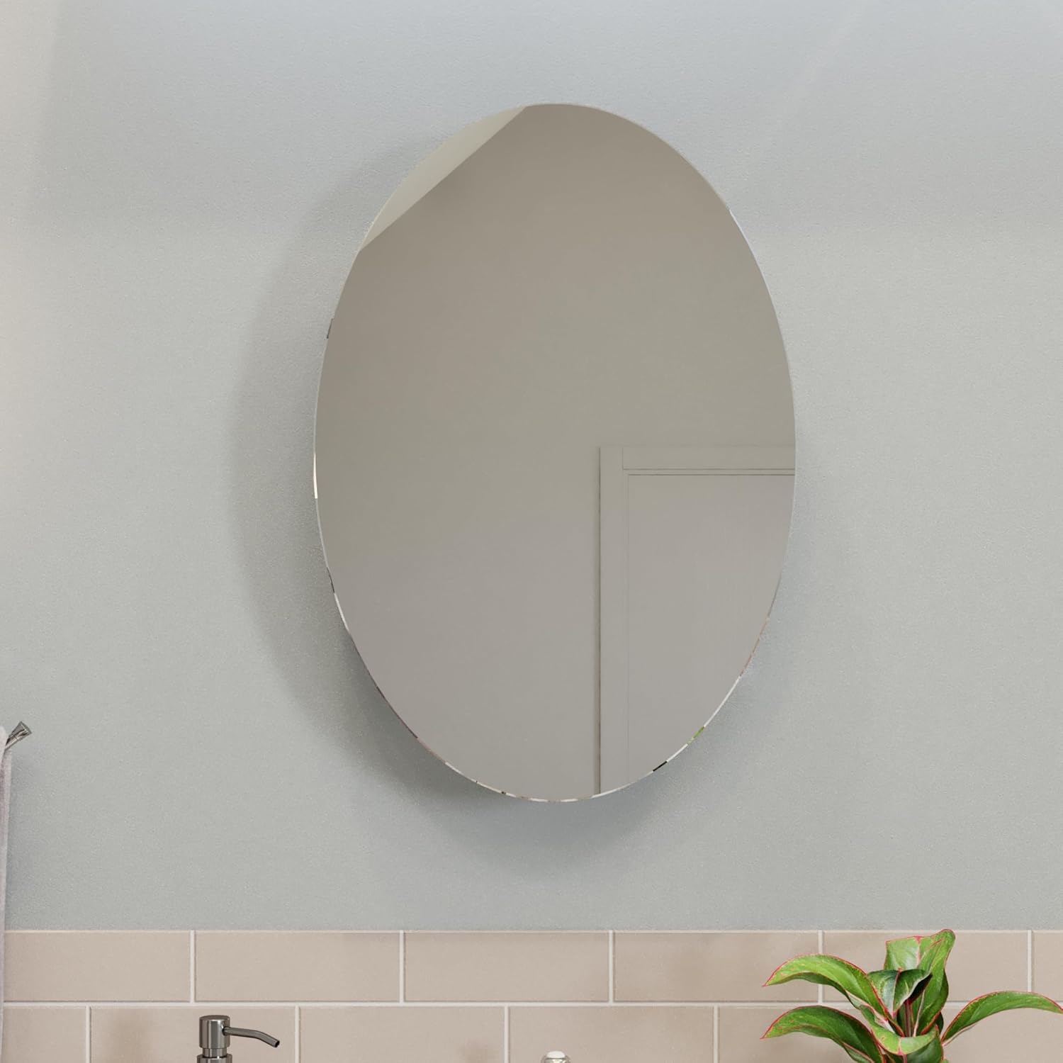 Croydex Tay Oval Cabinet - Premium Stainless Steel Bathroom Cabinet with Mirror, Easy to Install Bathroom Mirror Cabinets, Fully Assembled, 90° Pivot Hinge, Includes All Fixings, 42.5 x 30 x 10cm