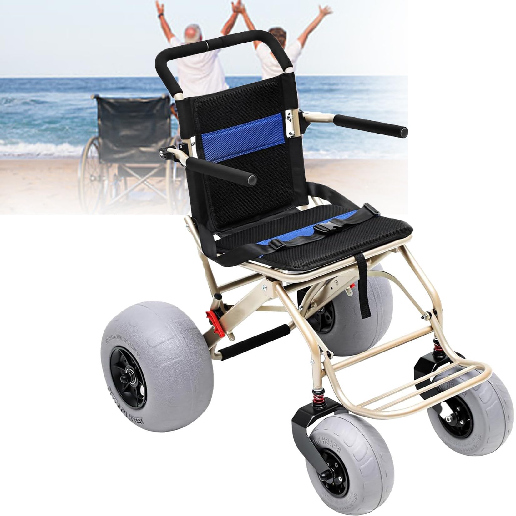 Silla De Ruedas Ligera Para Playa, Ideal Para Personas Mayores Y NiñOs, Todoterreno, Con NeumáTicos De Globo De 12'' Y 9'', DiseñO Plegable, Ruedas De LiberacióN RáPida, Capacidad De Carga De 220 Lb.