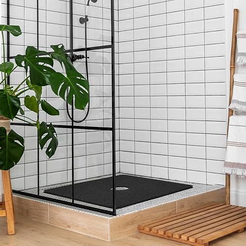 Miniatura 6 de Tapete de ducha antideslizante, 27 x 27 pulgadas, tapete de baño extra grande con drenaje, tapete cuadrado suave para ducha de lufa, tapete de