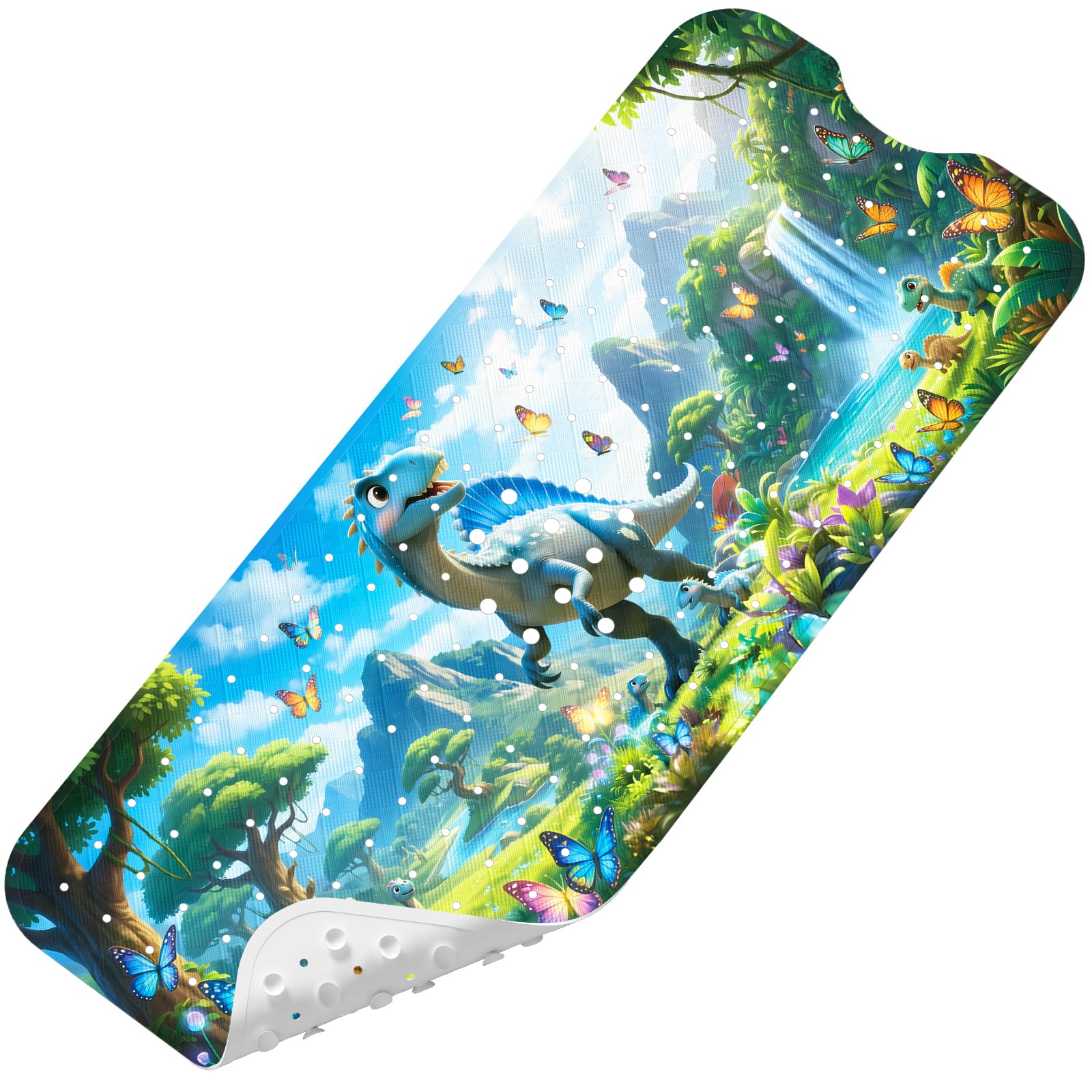 XIYUNTE Baby Bath Mat Non Slip Anti Mould Kids - 100x40cm Extra Long Anti Slip Bathtub Mat Machine Washable, Toddler Non Slip Bath Mat for Inside Bath Tub, BPA free, TÜV-Certified Safety, Stegosaurus