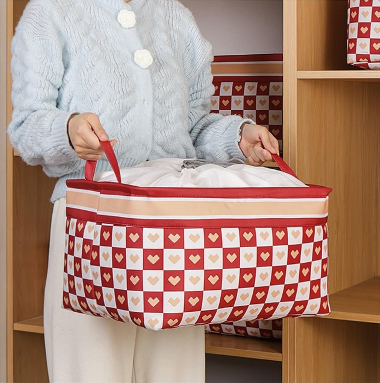 Organizador Armario Cajas Almacenaje Bolsa De Almacenamiento De Ropa, Caja De Almacenamiento Portátil Con Asa Para Armarios, Mantas Y Debajo De Las Camas Bolsas Para Guardar Ropa(Rot,40*30*25cm)