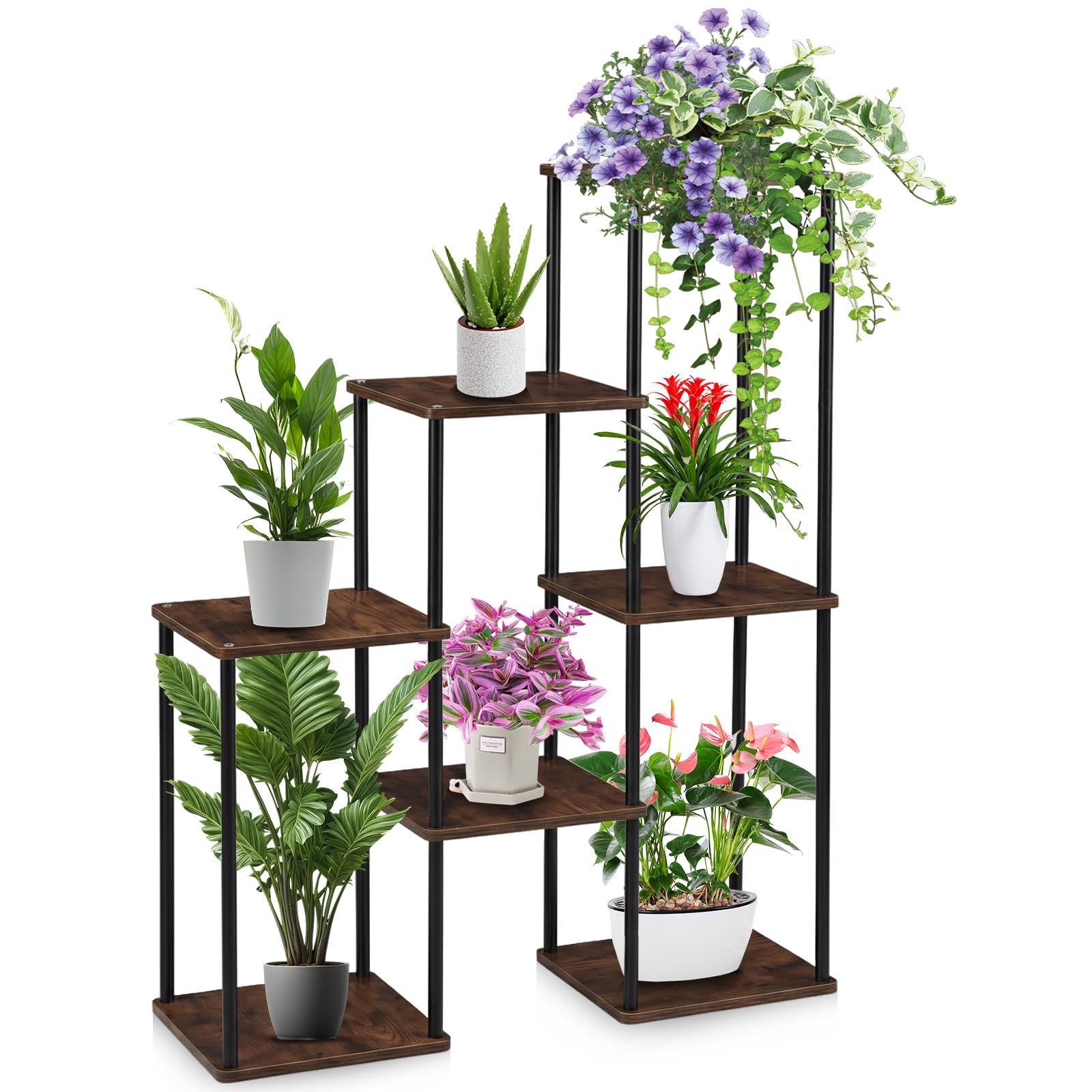 Vyranut Plant Stand Indoor for Living Room & Balcony | Space-Saving Multi-Tier Wooden-Effect Plant Stand, Stable Metal Frame, Easy Assembly