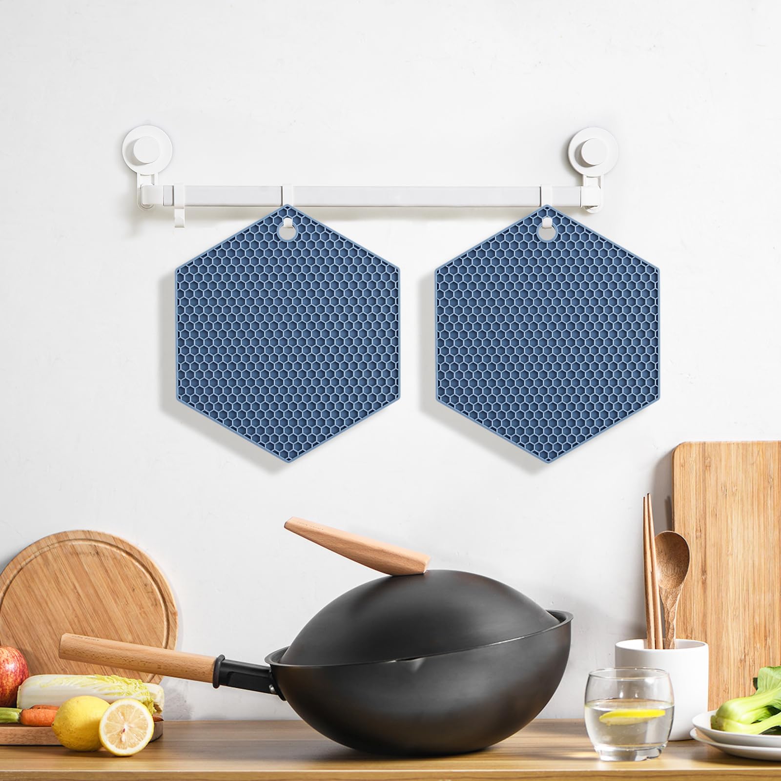 Extra Thick Silicone Trivet Mat Heat Resistant Multi-purpose None slip Table Place Mats for Hot Pots Holder,Pads,Pans,Dishes,Spoon rest,Coasters for Kitchen Cooking & Dining(3pcs Pack)(Hexagon-Blue) - Image 4