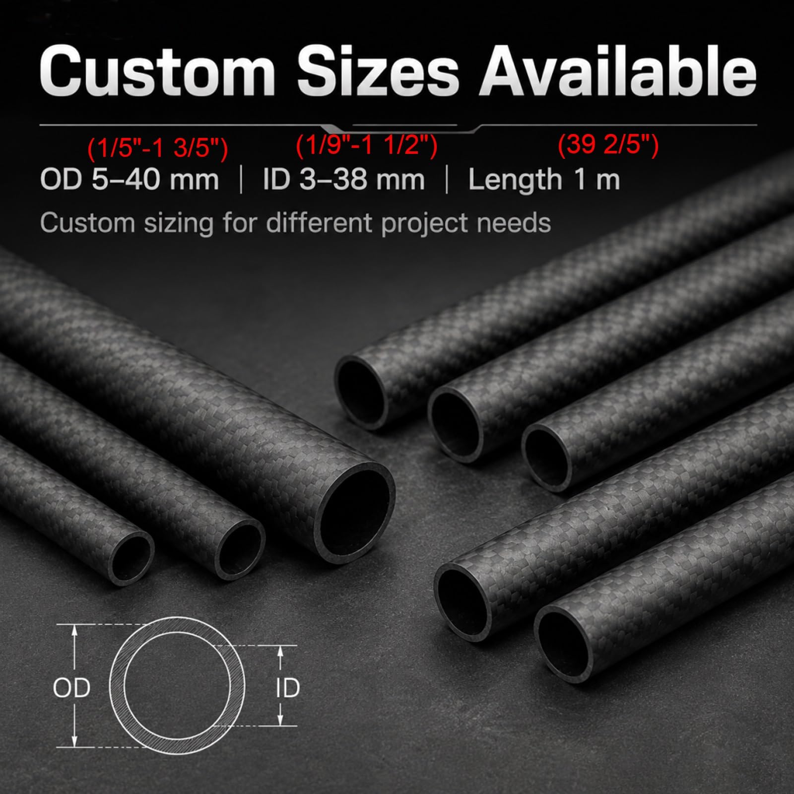 Tubo in Fibre di Carbonio Tubo Tondo in Fibra di Carbonio da 8, 16, 24 E 58 Mm | Tubo Tondo Cavo In Fibra Di Carbonio 3K Pultrusa, 1000 Mm, Per Multicotteri/quadricotteri/modellismo(5x3x1000MM)