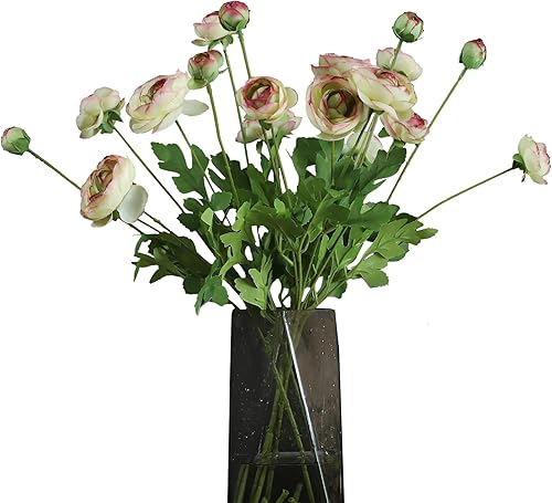 GLSATEMAN Flores artificiales de seda persa ranúnculo bicolor, 5 unidades, adecuadas para decoración de núcleos, creación floral de boda, arreglo