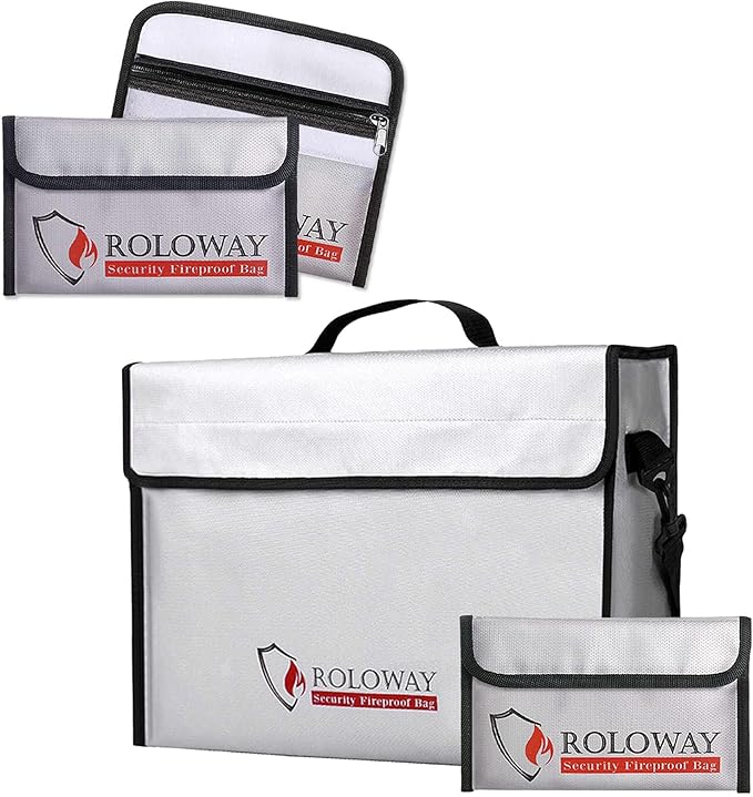 ROLOWAY Large Fireproof Bag Silver with Small Fireproof Bag & Fireproof