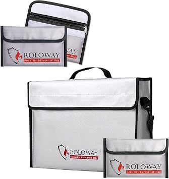 ROLOWAY Large Fireproof Bag Silver with Small Fireproof Bag & Fireproof Money Bags 2-Pack Silver