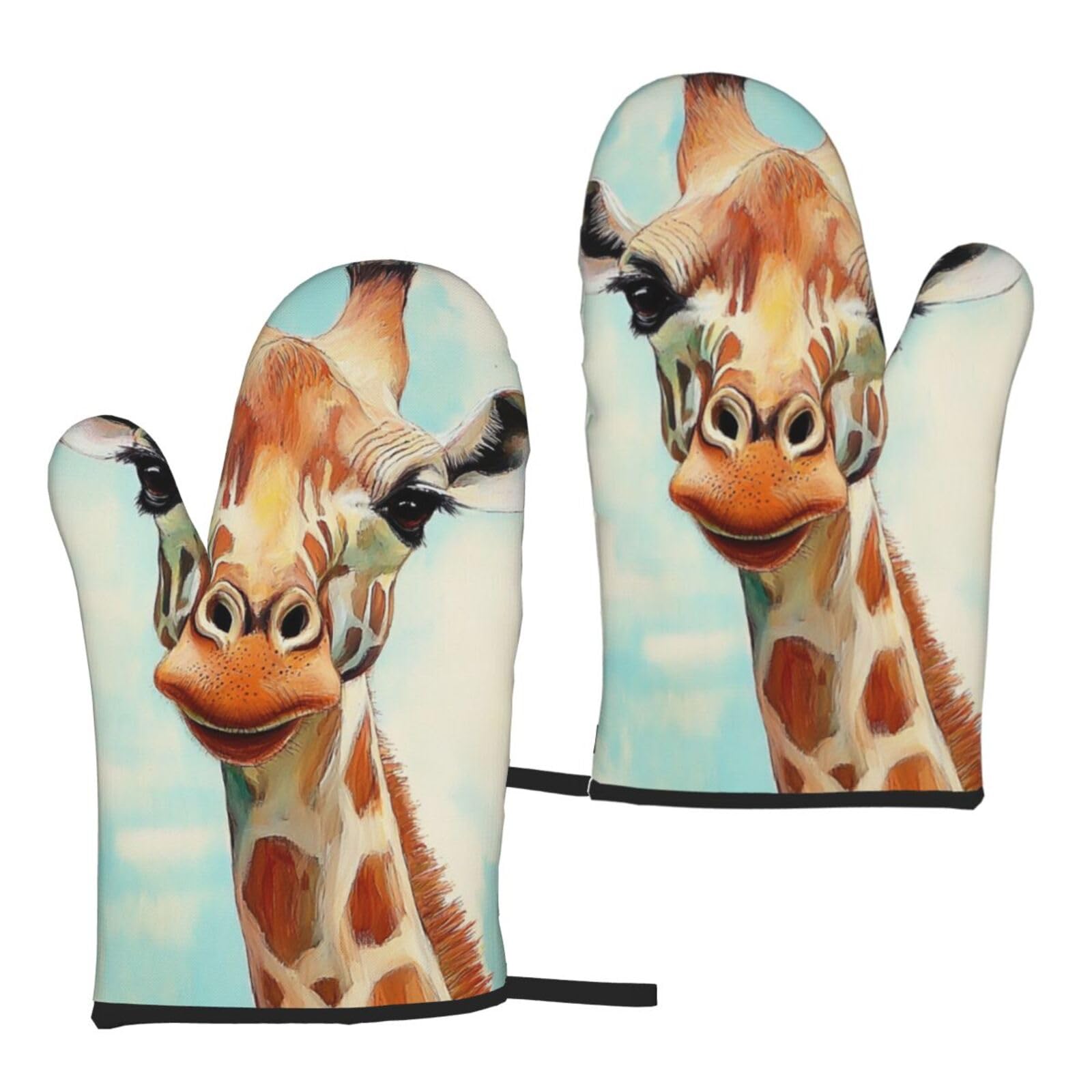 clever giraffe Printed Oven Mitts Sets 2 PCS Heat Resistant and Non-Slip Glove Potholder for Kitchen Cooking Baking Grilling