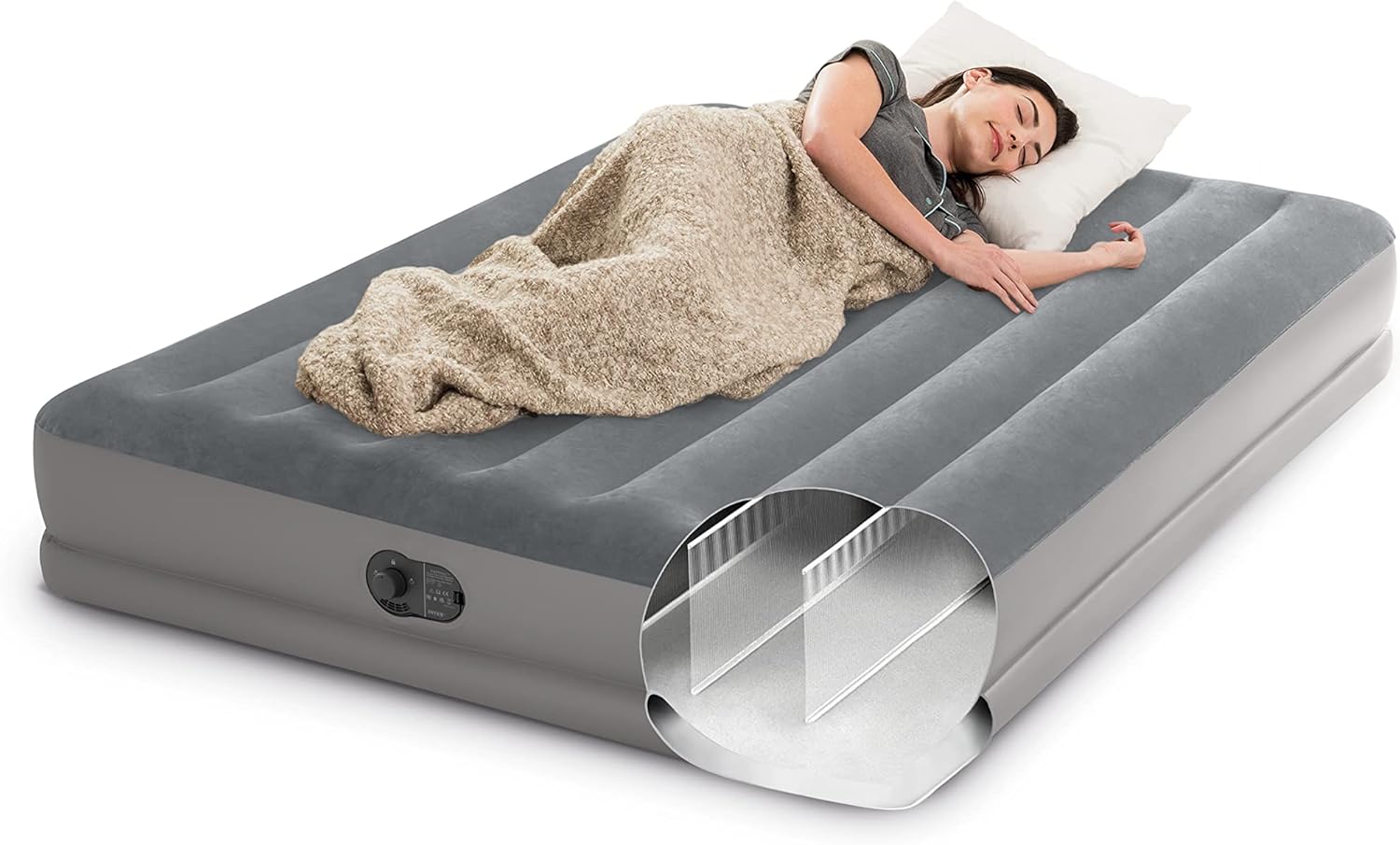 Queen Gray Fiber-Tech Air Mattress with Built-in Pump