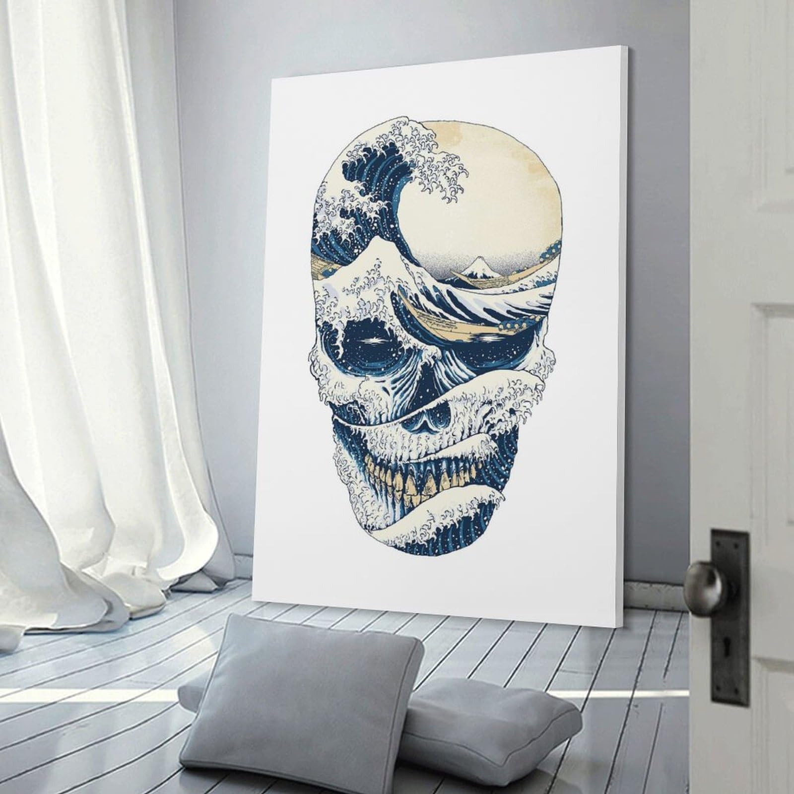 Junmoney Canvas Wall Art The Great Wave Off Skull, 20x30inch(50x75cm), for Living Room, Bedroom, Office Or Hallway, Decorative Artwork with Broad Appeal