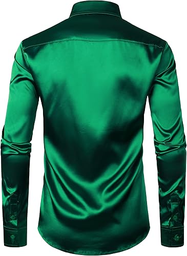 Vista 2 de ZEROYAA Men's Luxury Shiny Silk Like Satin Button Up Dress Shirts