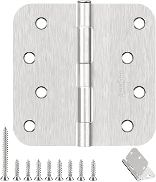 4" X 4" Nickel Door Hinges - 42 Pack Brushed Nickel Door Hinges 4 Inch Rounded Interior Door Hinges with 5/8" Radius -Heavy Duty Exterior Door Hinges 4 in x 4 in Front Door Hinges Residential
