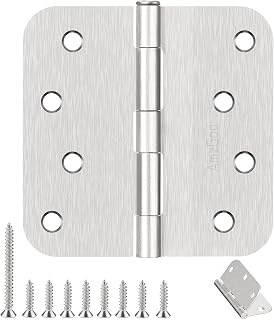 Door Hinges 4 Inch - 3 Pack Door Hinges Brushed Nickel 4 Inch Rounded Interior Satin Nickel Door Hinges with 5/8" Radius - 4" X 4" Front Door Hinges Heavy Duty Residential Silver Door Hardware
