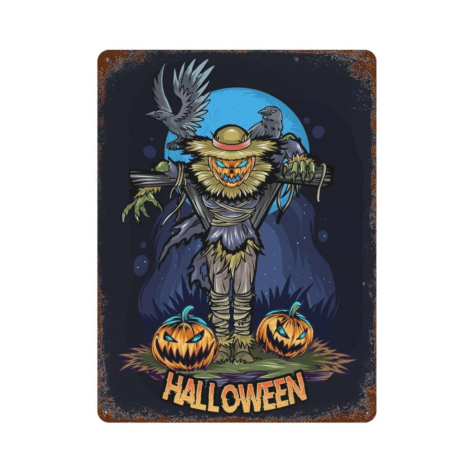 Halloween Pumpkins Weathered Tin Sign 15.7"x11.8", Shabby Chic Decor for Garage, Pub Or Kitchen