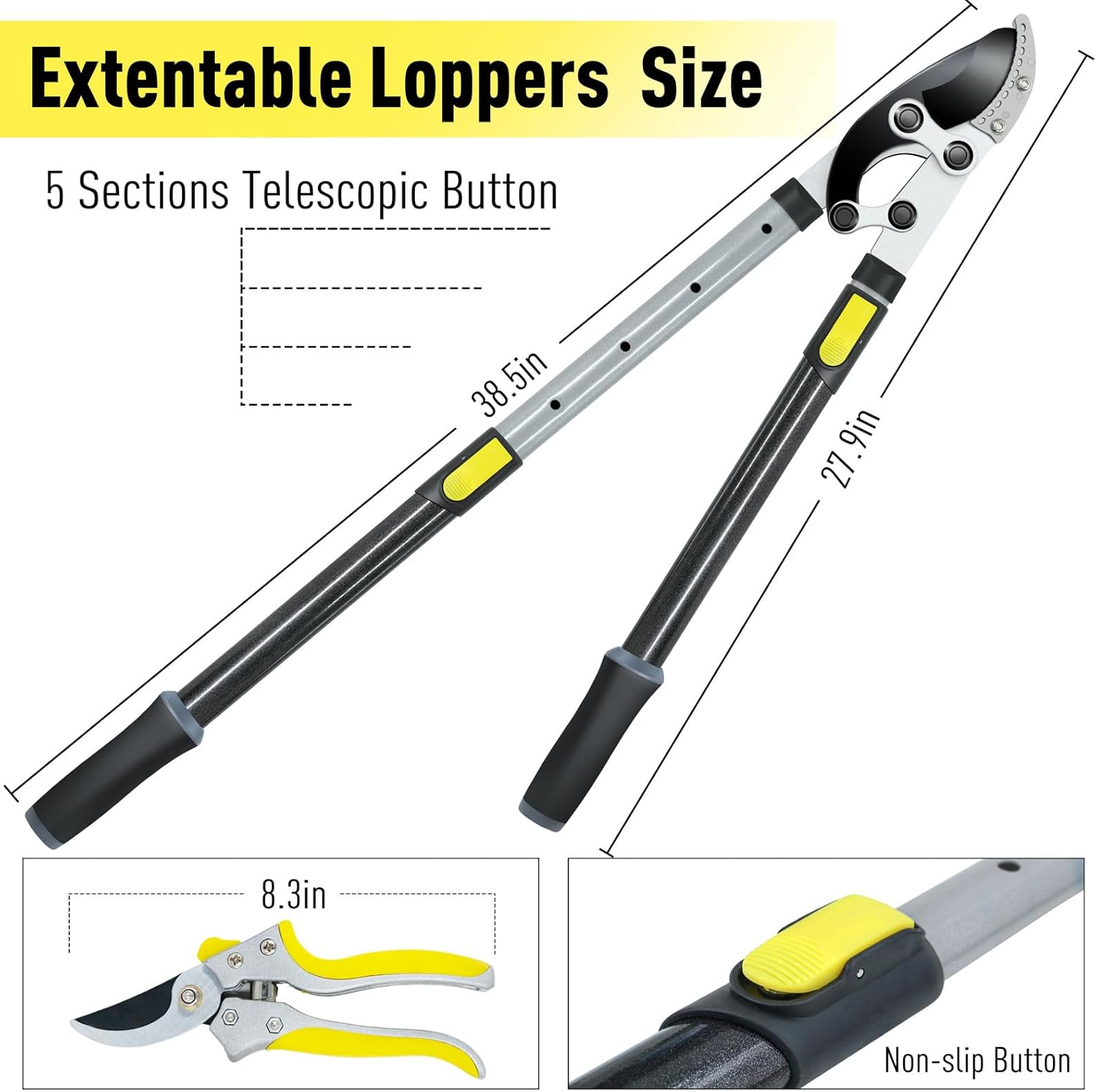 JARDINEER Tree Lopper Branch Cutter Heavy Duty, 3Pack Extendable Loppers for Tree Trimming, 28-38.5" Garden Lopper with 2 Inch Cutting Capacity - Image 8